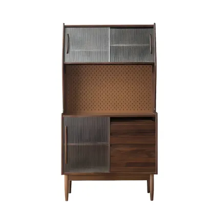 Glam Wooden Display Cabinet with Sliding Doors for Dining Room Image - 10
