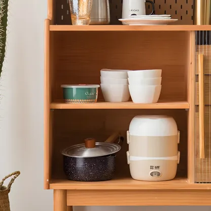 Glam Wooden Display Cabinet with Sliding Doors for Dining Room Image - 12