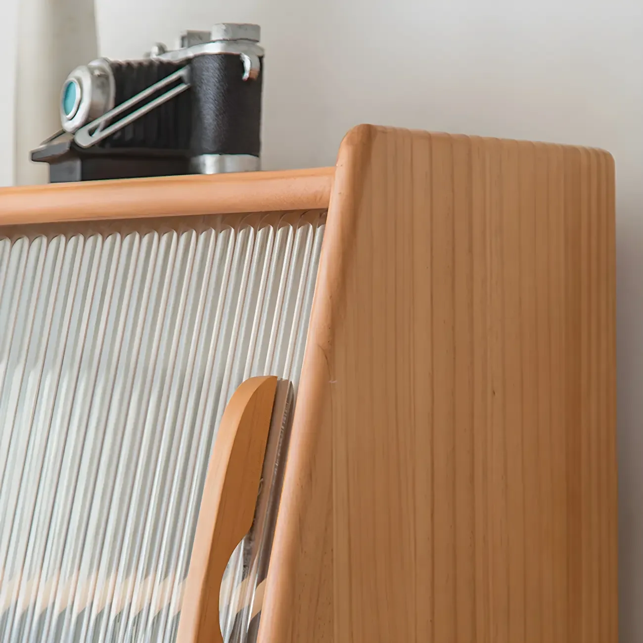 Glam Wooden Display Cabinet with Sliding Doors for Dining Room Image - 13