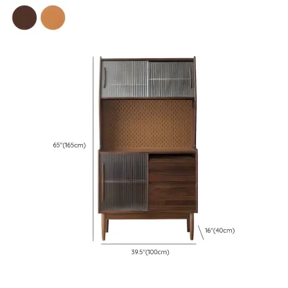 Glam Wooden Display Cabinet with Sliding Doors for Dining Room Image - 18