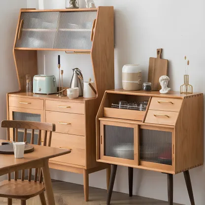 Retro Wooden Display Cabinet with Glass Doors for Kitchen Image - 5