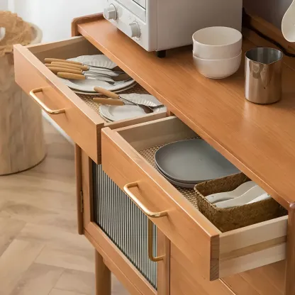 Retro Wooden Display Cabinet with Glass Doors for Kitchen Image - 12