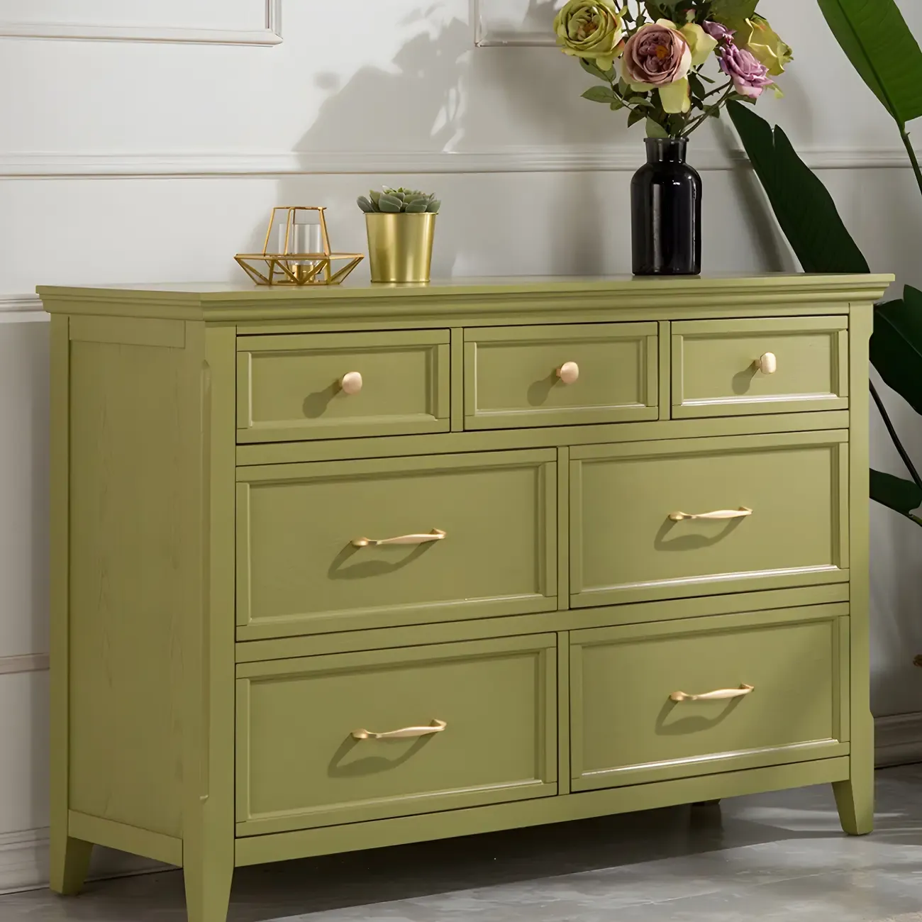 Elegant Wooden Dresser in Green Color with Storage Image - 18