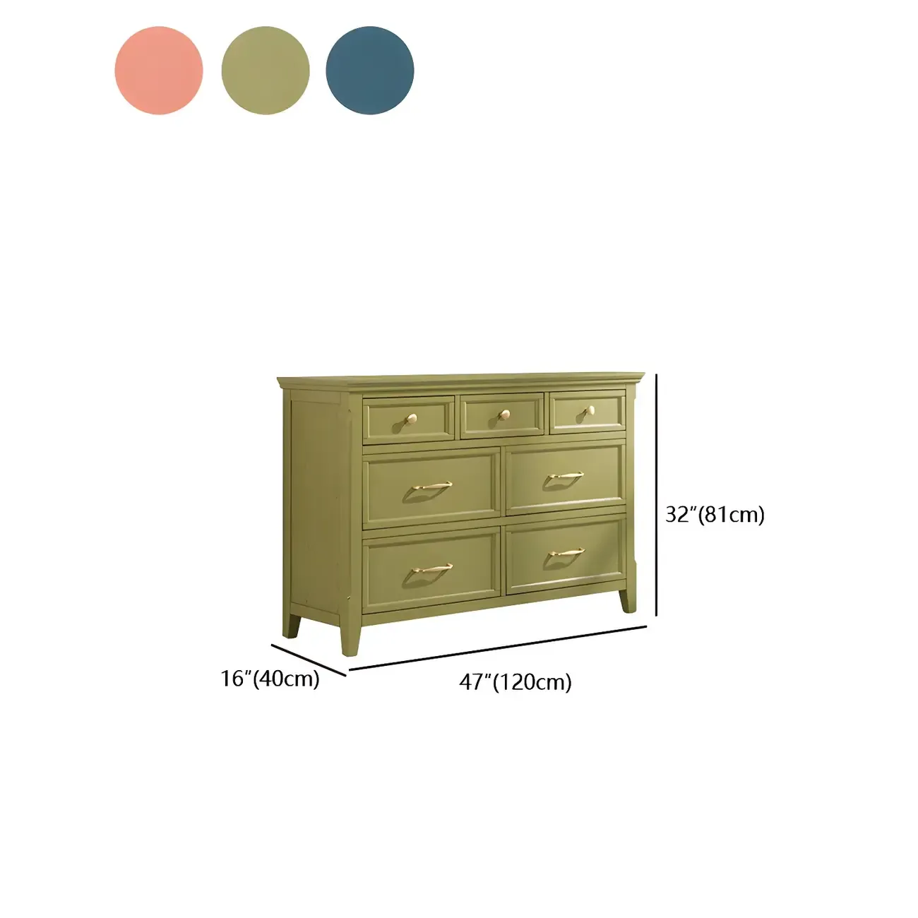 Elegant Wooden Dresser in Green Color with Storage #size