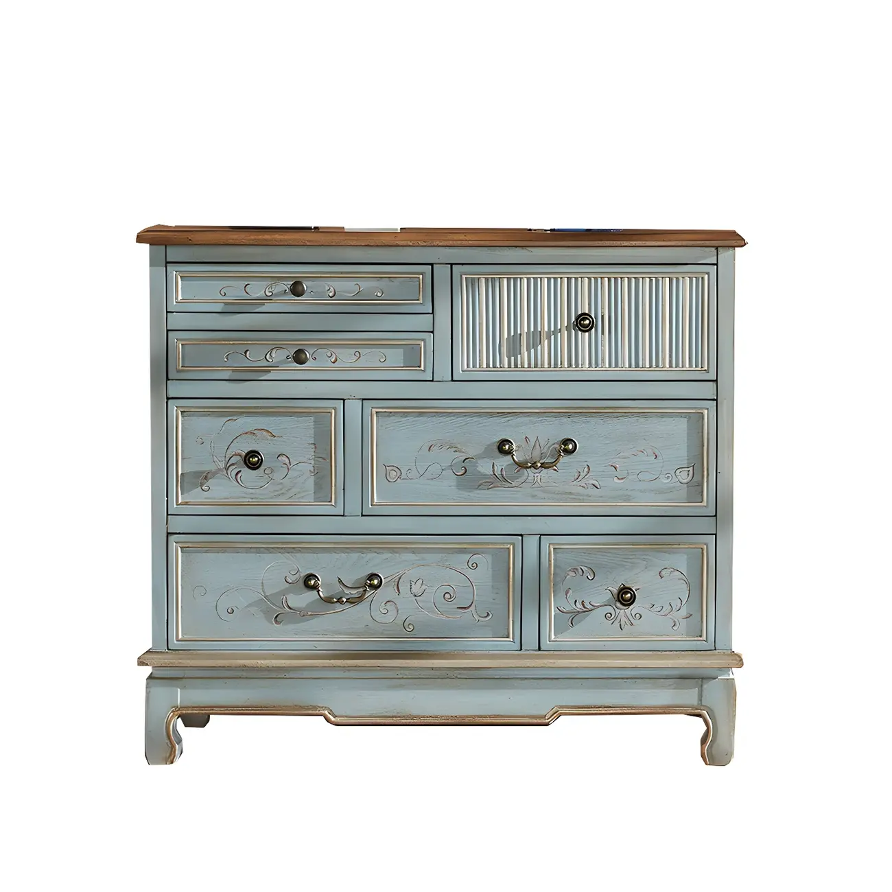Traditional Blue Wooden Dresser with Drawers for Bedroom Image - 2 | homeyfad