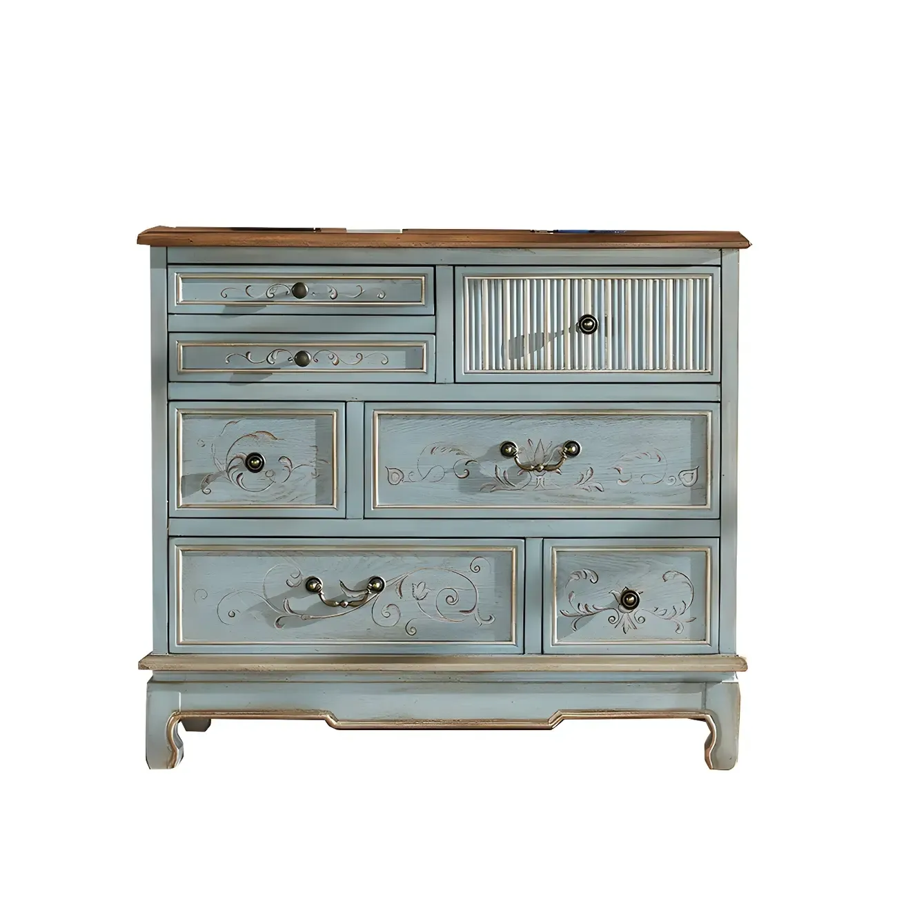Traditional Blue Wooden Dresser with Drawers for Bedroom Image - 2