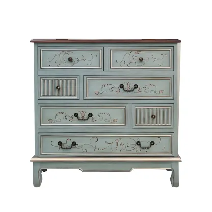 Traditional Blue Wooden Dresser with Drawers for Bedroom Image - 5