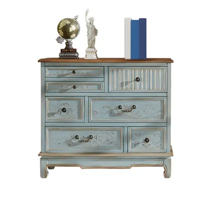 Traditional Blue Wooden Dresser with Drawers for Bedroom Image - 9
