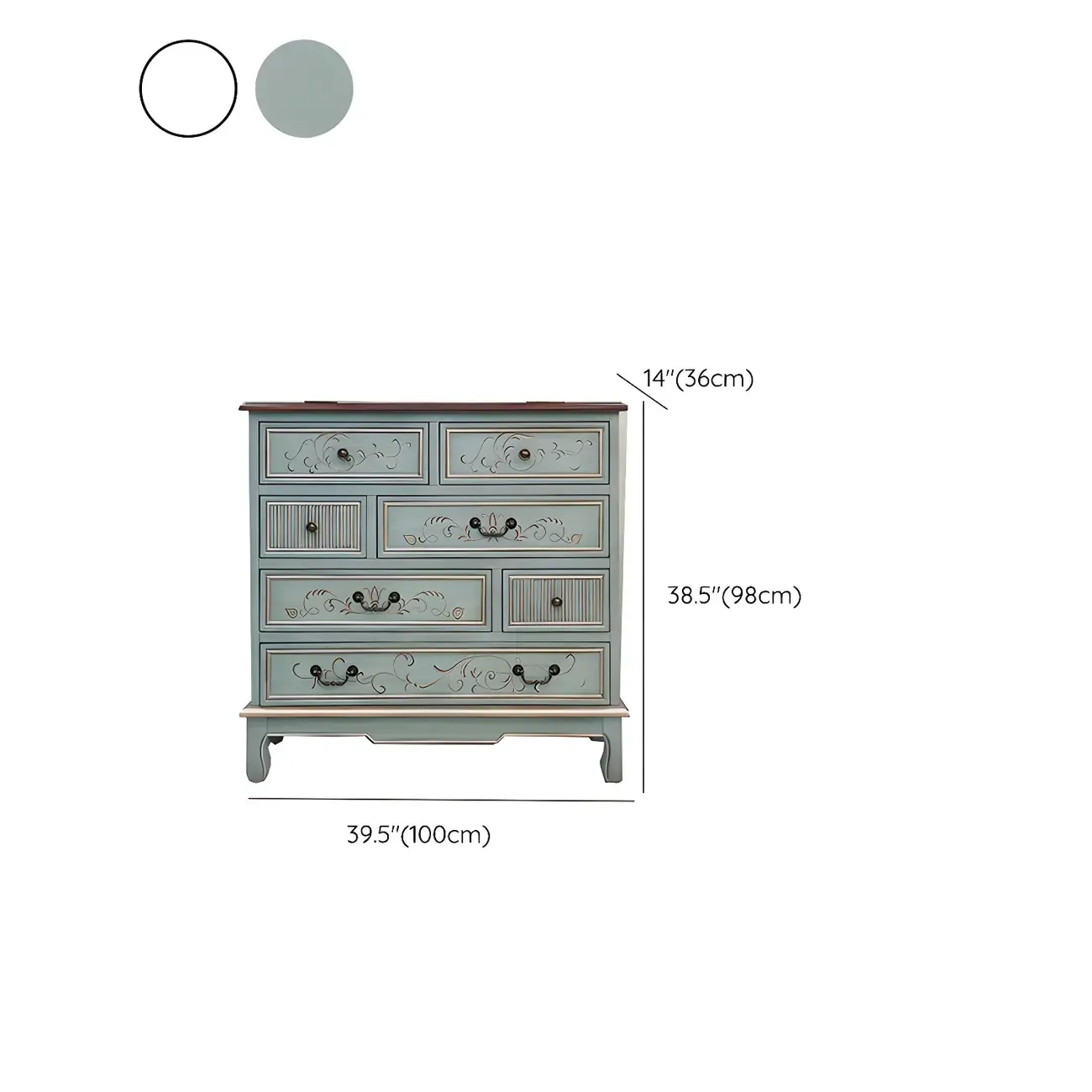 Traditional Blue Wooden Dresser with Drawers for Bedroom #size