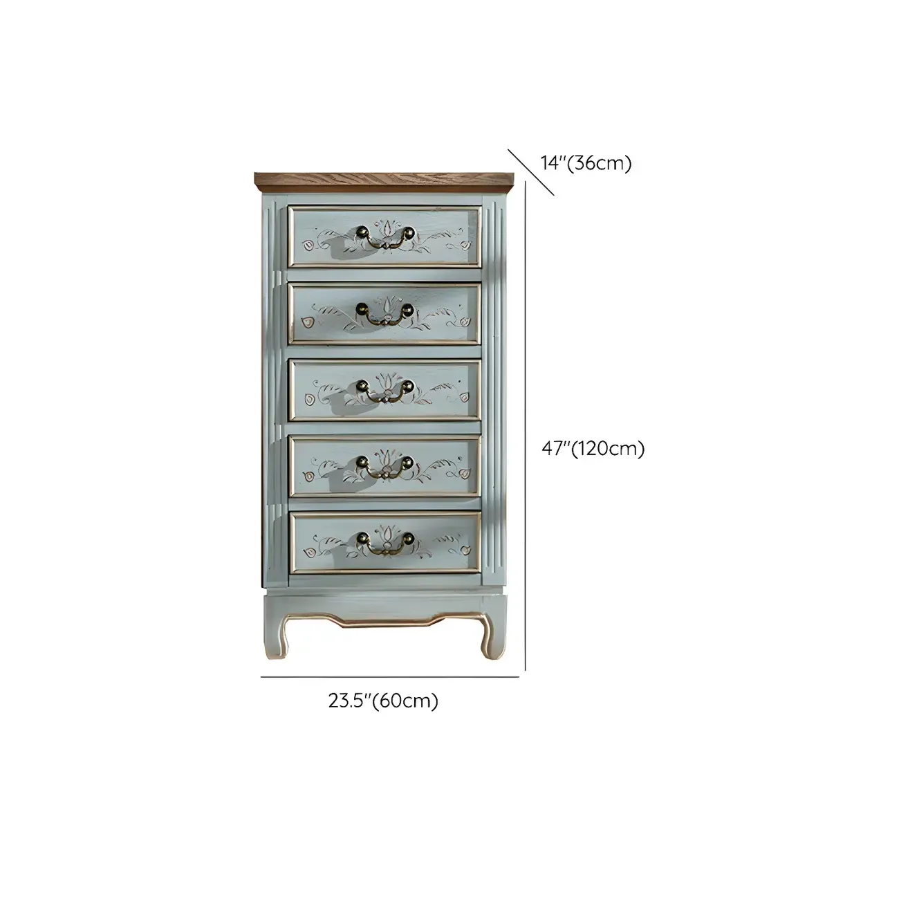 Traditional Blue Wooden Dresser with Drawers for Bedroom Image - 15