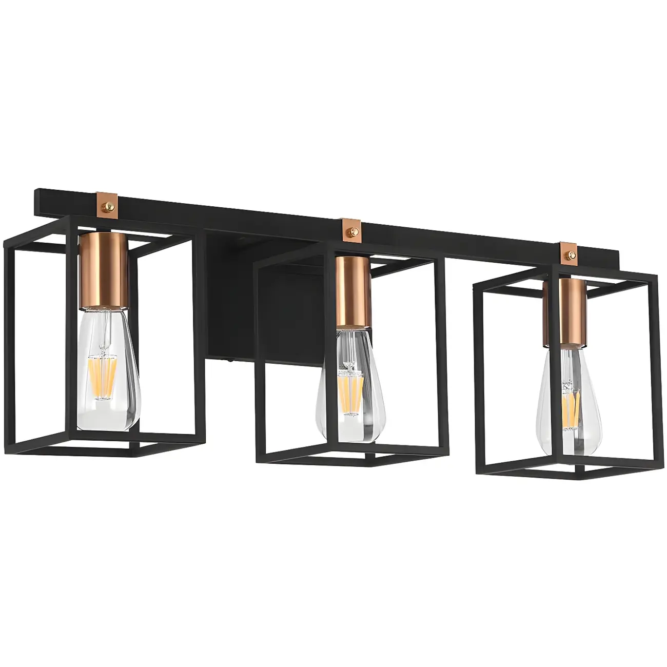 3-Light Linear Cube Black Iron Caged Vanity Light Image - 6 | homeyfad
