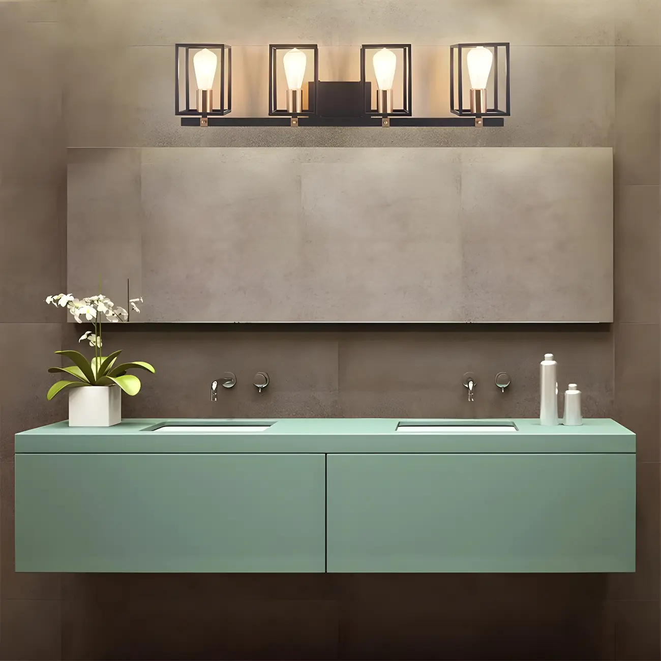 3-Light Linear Cube Black Iron Caged Vanity Light Image - 10 | homeyfad