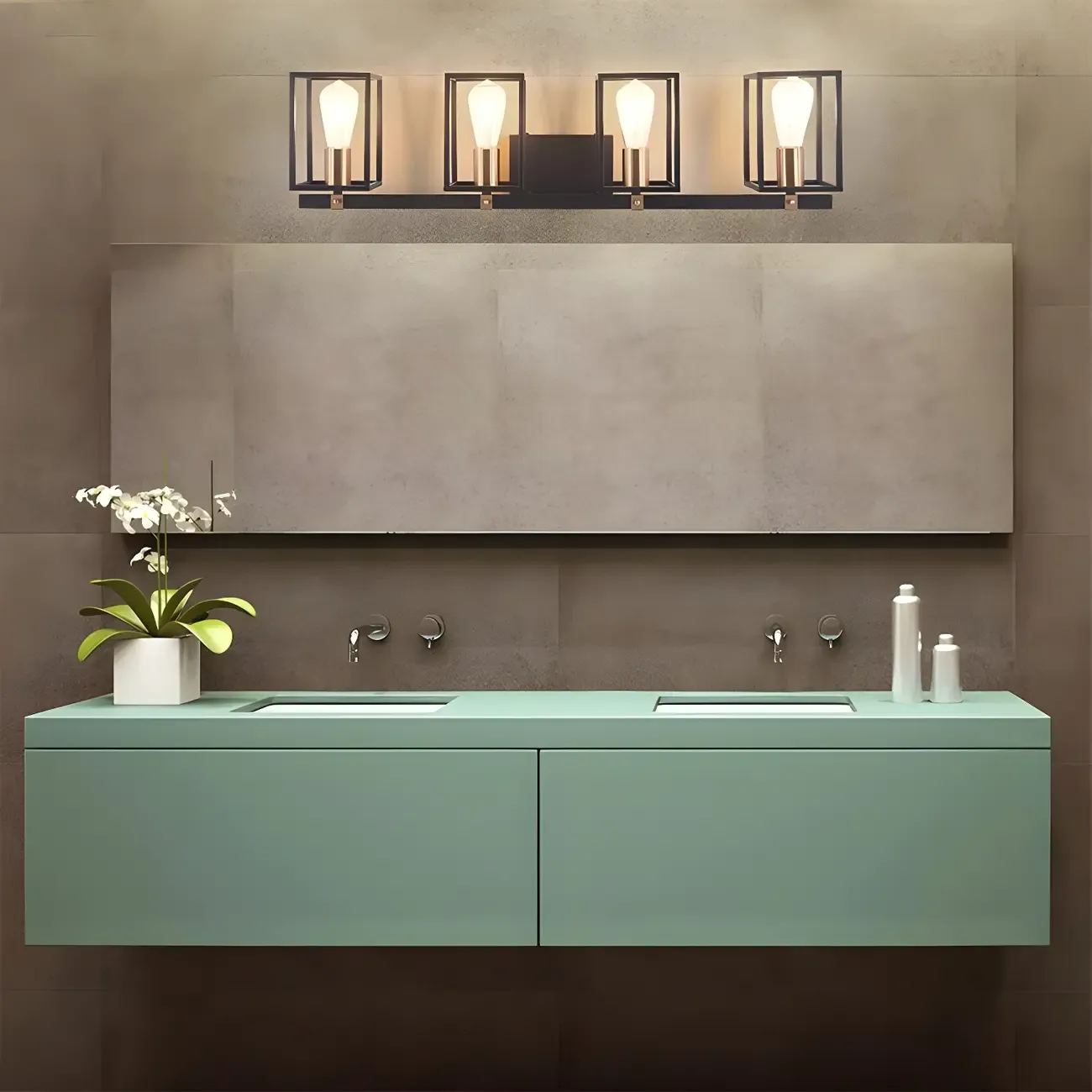 3-Light Linear Cube Black Iron Caged Vanity Light Image - 10