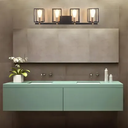 3-Light Linear Cube Black Iron Caged Vanity Light Image - 10