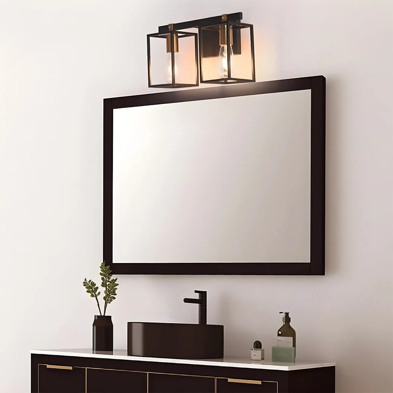 3-Light Linear Cube Black Iron Caged Vanity Light Image - 11 | homeyfad