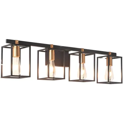 3-Light Linear Cube Black Iron Caged Vanity Light Image - 12