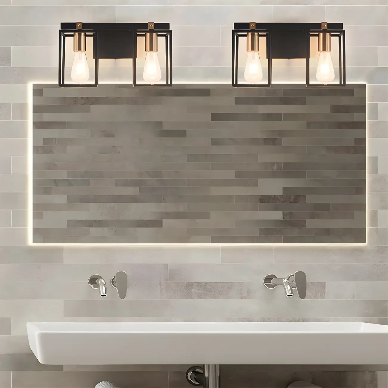 3-Light Linear Cube Black Iron Caged Vanity Light Image - 13