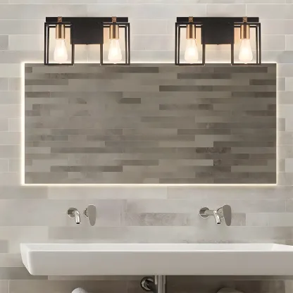 3-Light Linear Cube Black Iron Caged Vanity Light Image - 13