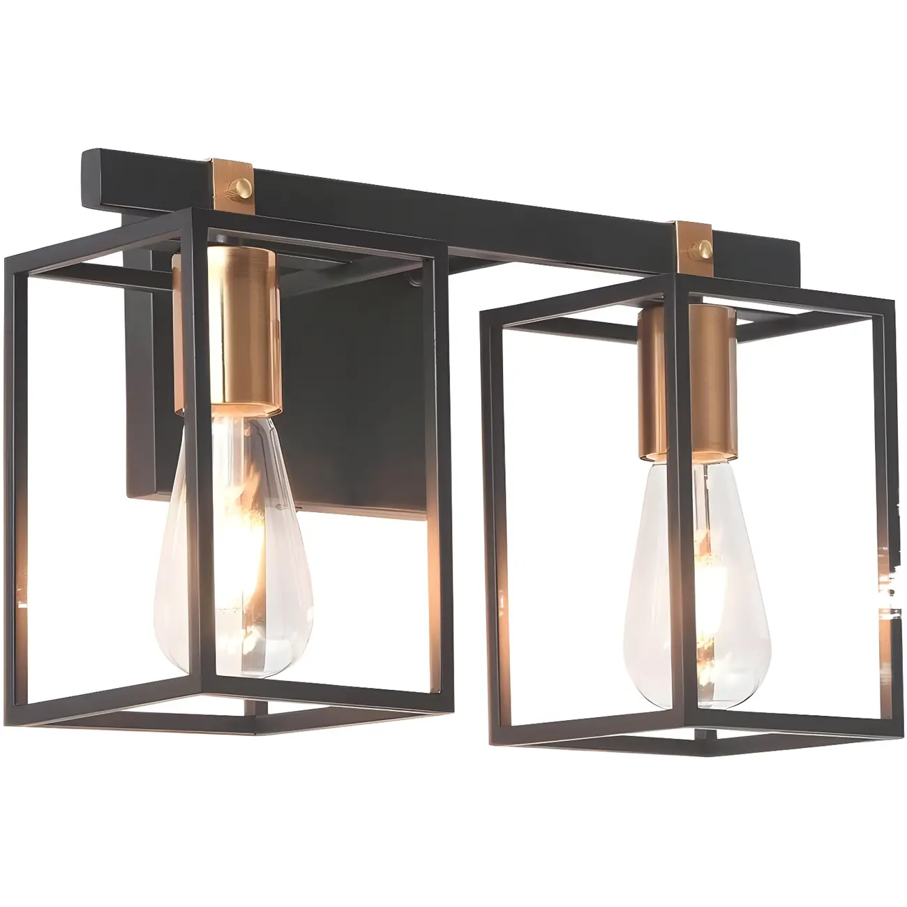 3-Light Linear Cube Black Iron Caged Vanity Light Image - 14 | homeyfad