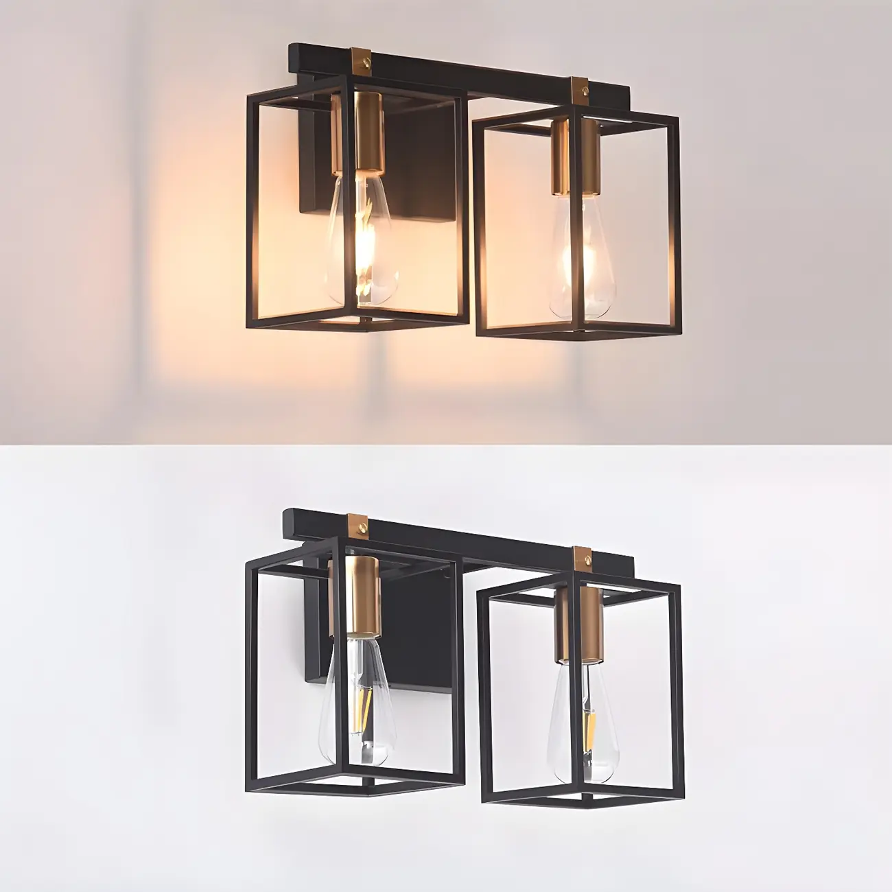 3-Light Linear Cube Black Iron Caged Vanity Light Image - 16 | homeyfad