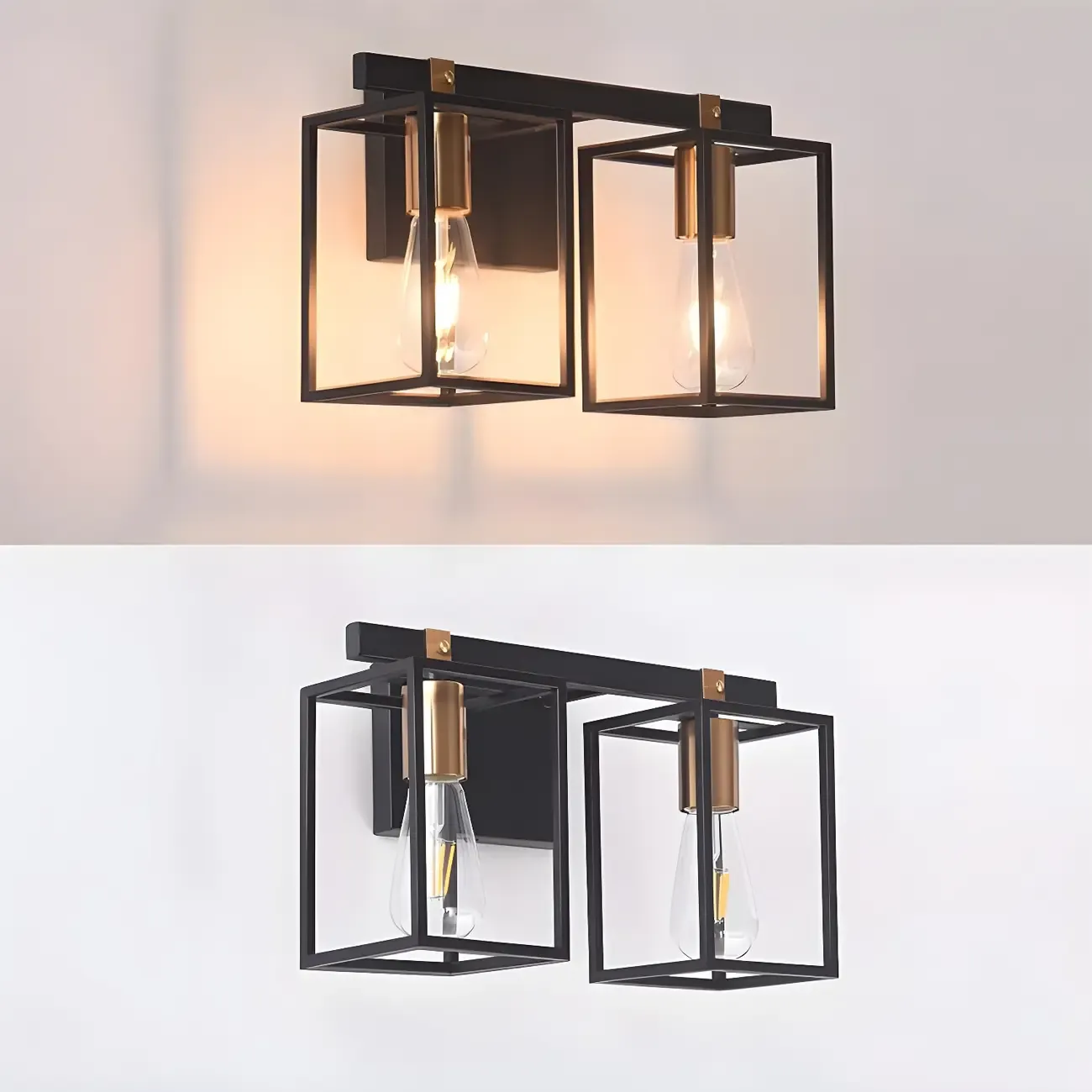 3-Light Linear Cube Black Iron Caged Vanity Light Image - 16