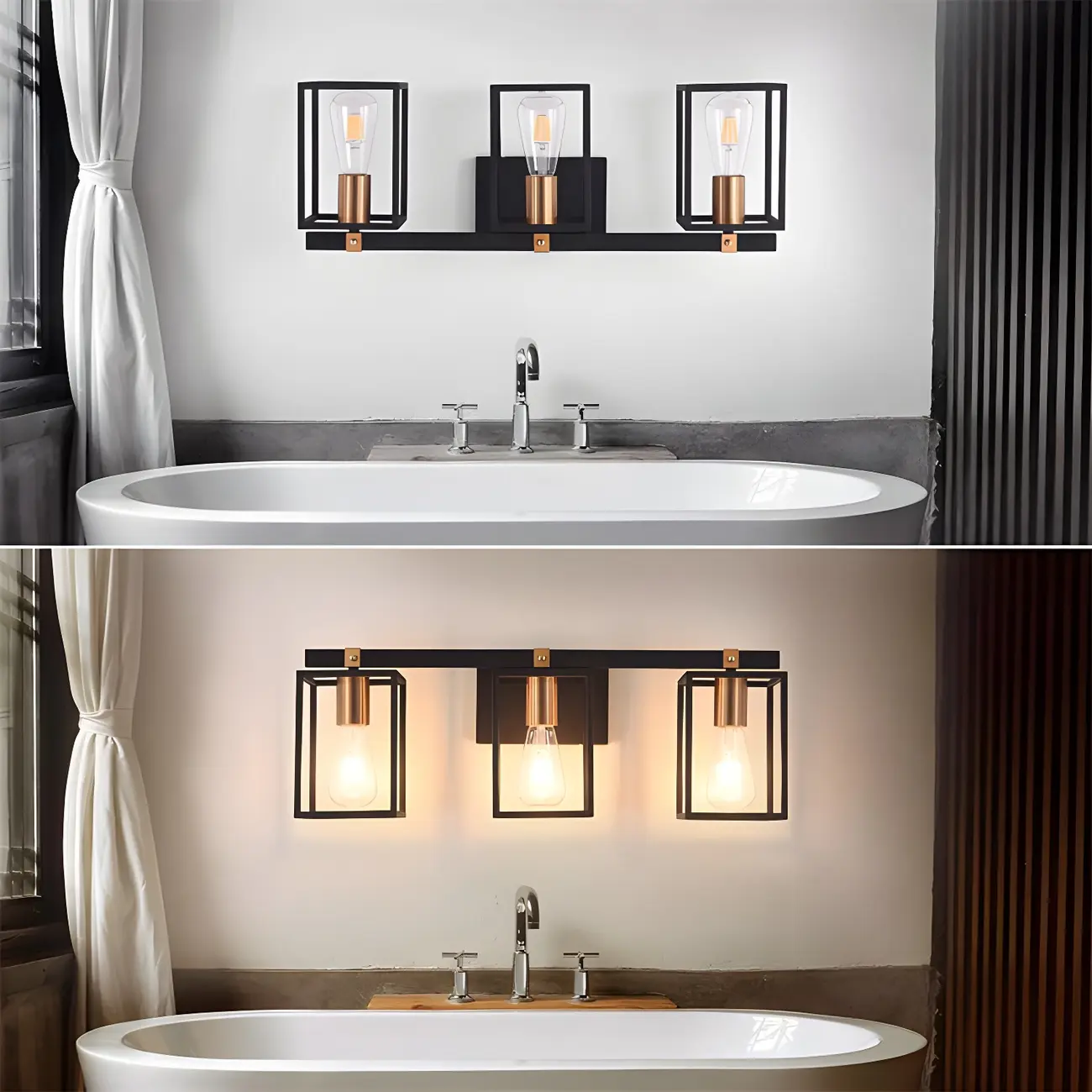 3-Light Linear Cube Black Iron Caged Vanity Light Image - 7 | homeyfad