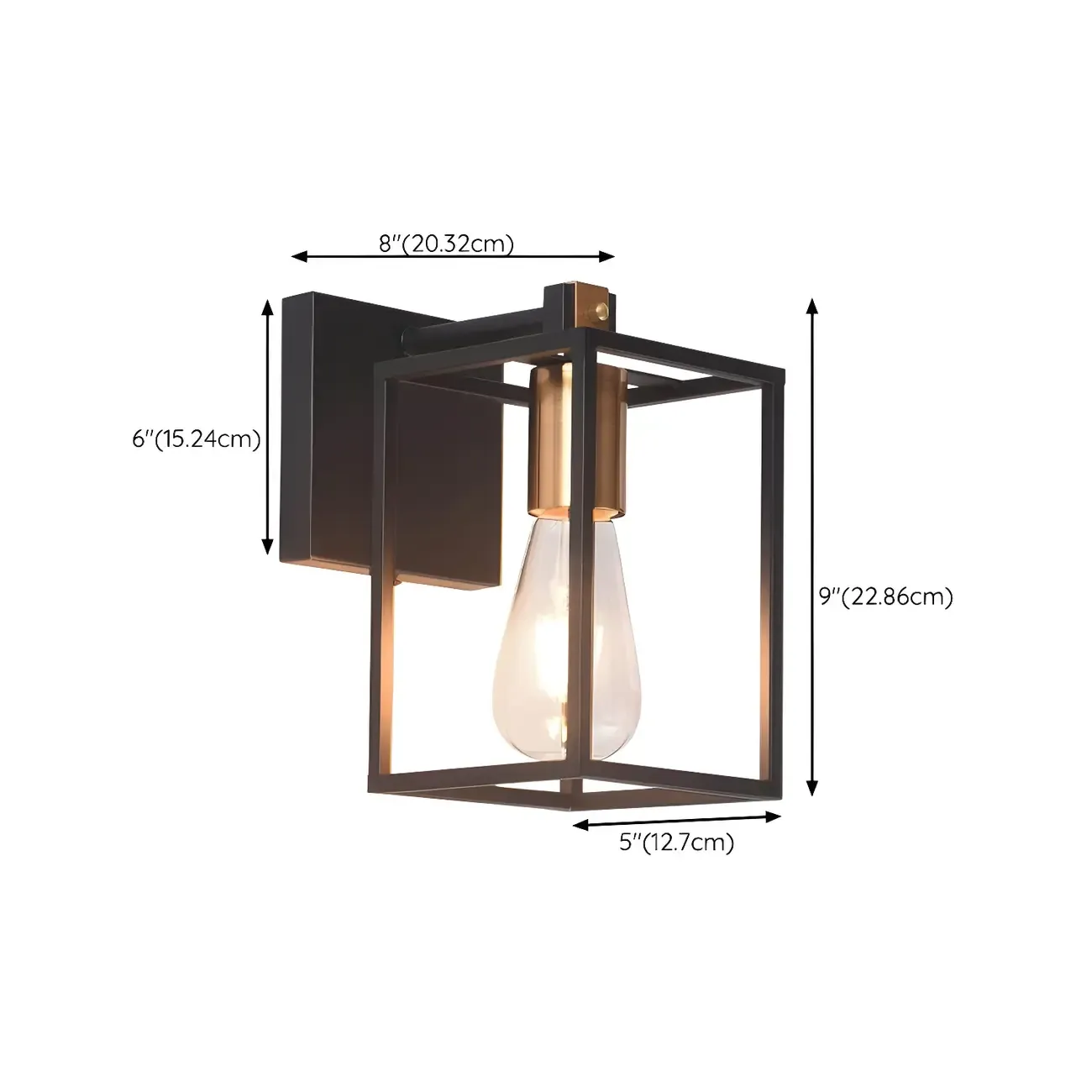 3-Light Linear Cube Black Iron Caged Vanity Light #size