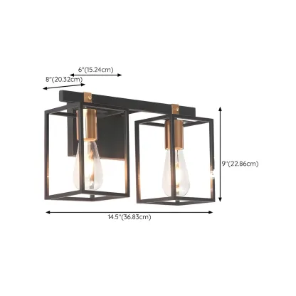 3-Light Linear Cube Black Iron Caged Vanity Light Image - 20