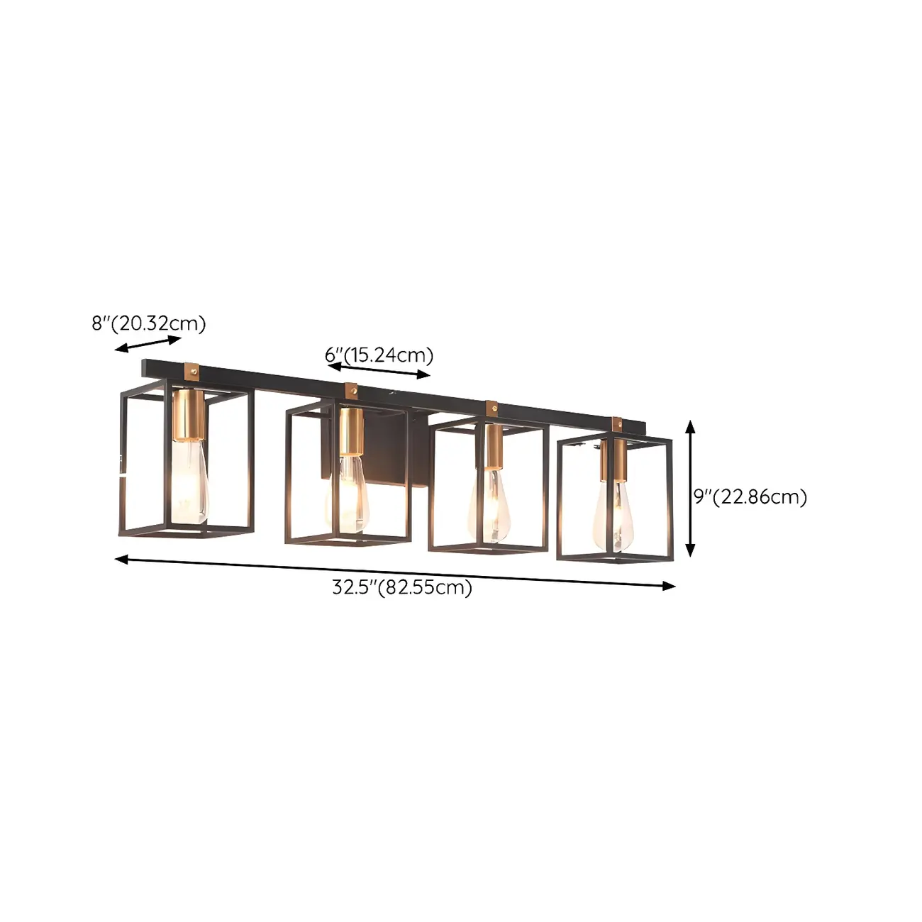 3-Light Linear Cube Black Iron Caged Vanity Light Image - 22 | homeyfad