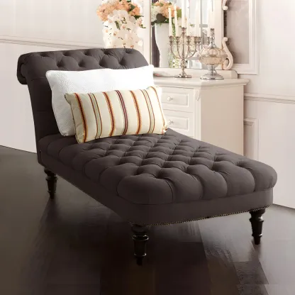 Modern Tufted Armless Cotton Leather Chaise Lounge Image - 3