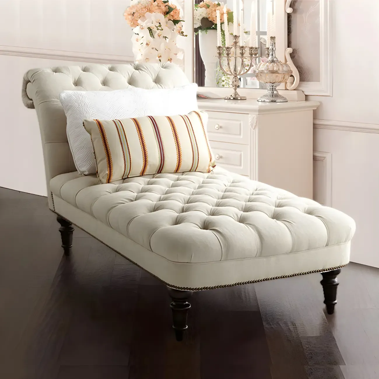 Modern Tufted Armless Cotton Leather Chaise Lounge Image - 1