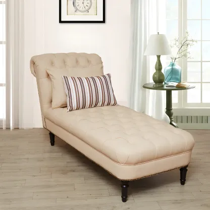 Modern Tufted Armless Cotton Leather Chaise Lounge Image - 7