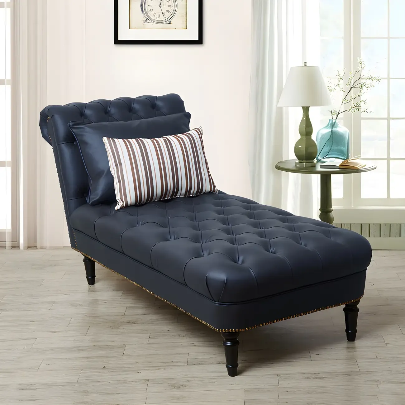 Modern Tufted Armless Cotton Leather Chaise Lounge Image - 6