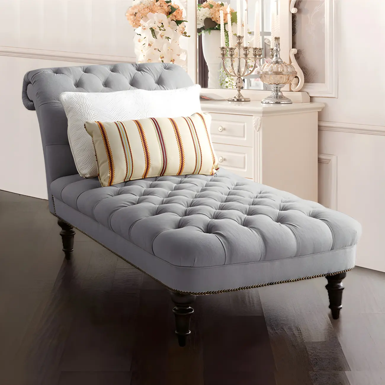Modern Tufted Armless Cotton Leather Chaise Lounge Image - 2 | homeyfad