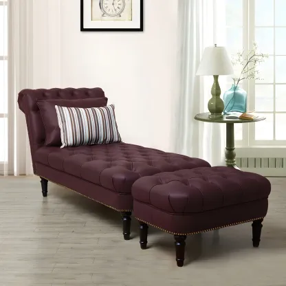 Modern Tufted Armless Cotton Leather Chaise Lounge Image - 12
