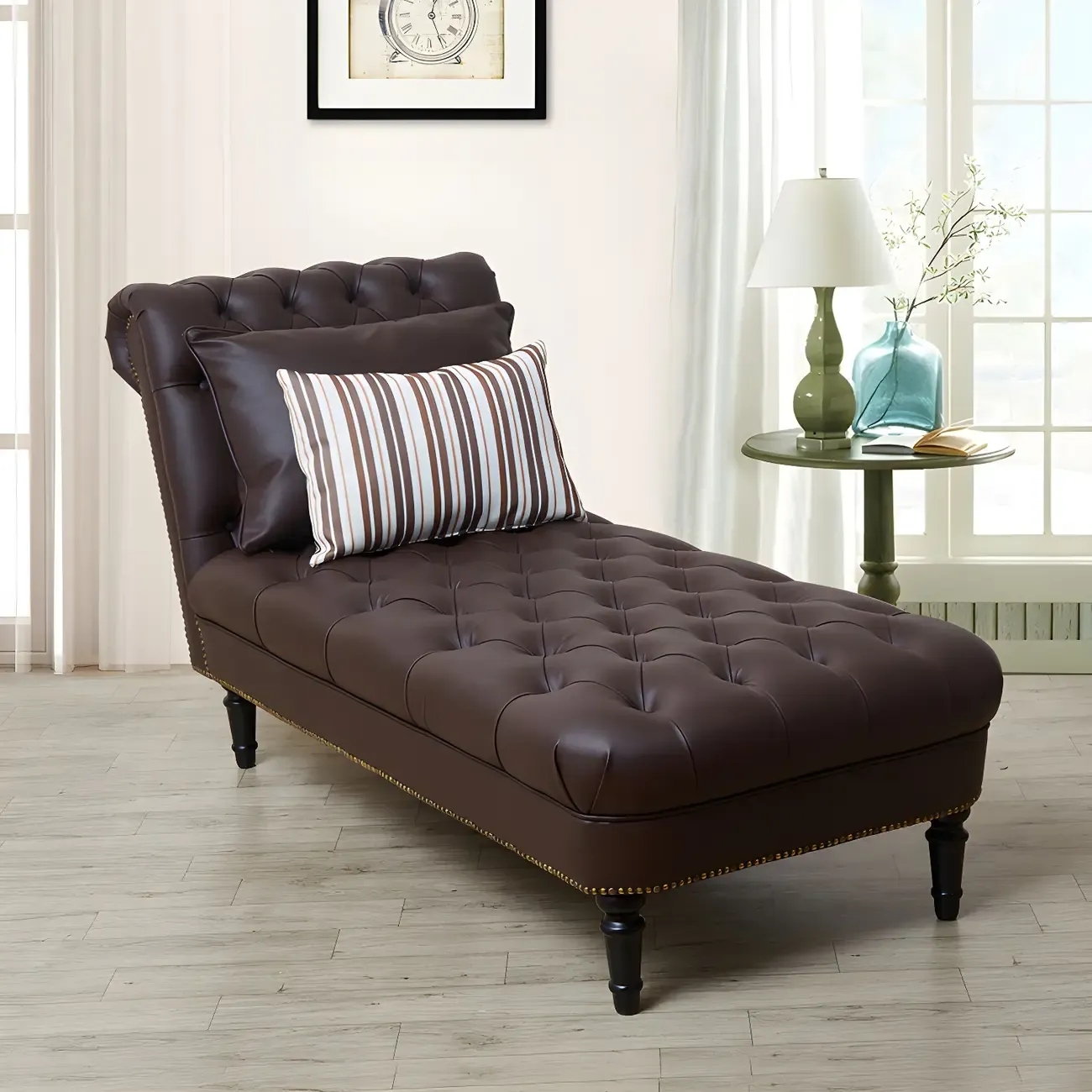 Modern Tufted Armless Cotton Leather Chaise Lounge Image - 9