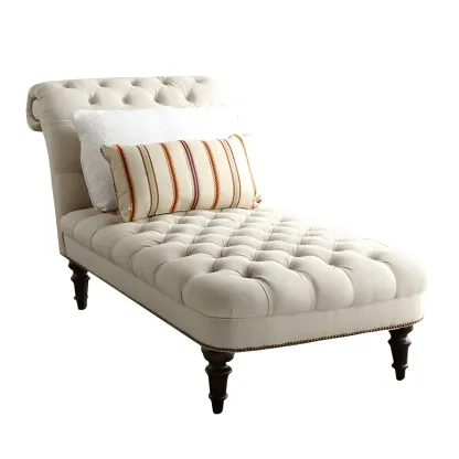 Modern Tufted Armless Cotton Leather Chaise Lounge Image - 15