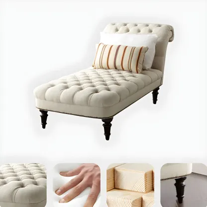 Modern Tufted Armless Cotton Leather Chaise Lounge Image - 16