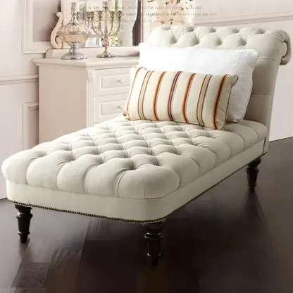 Modern Tufted Armless Cotton Leather Chaise Lounge Image - 18