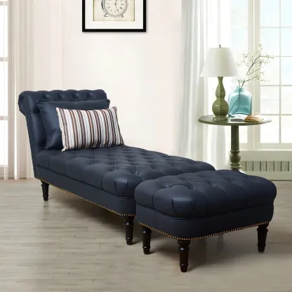 Modern Tufted Armless Cotton Leather Chaise Lounge Image - 10