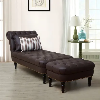 Modern Tufted Armless Cotton Leather Chaise Lounge Image - 11