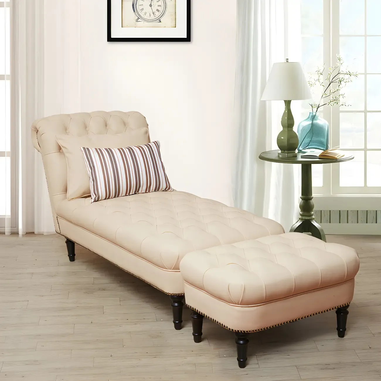 Modern Tufted Armless Cotton Leather Chaise Lounge Image - 13