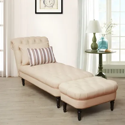 Modern Tufted Armless Cotton Leather Chaise Lounge Image - 13