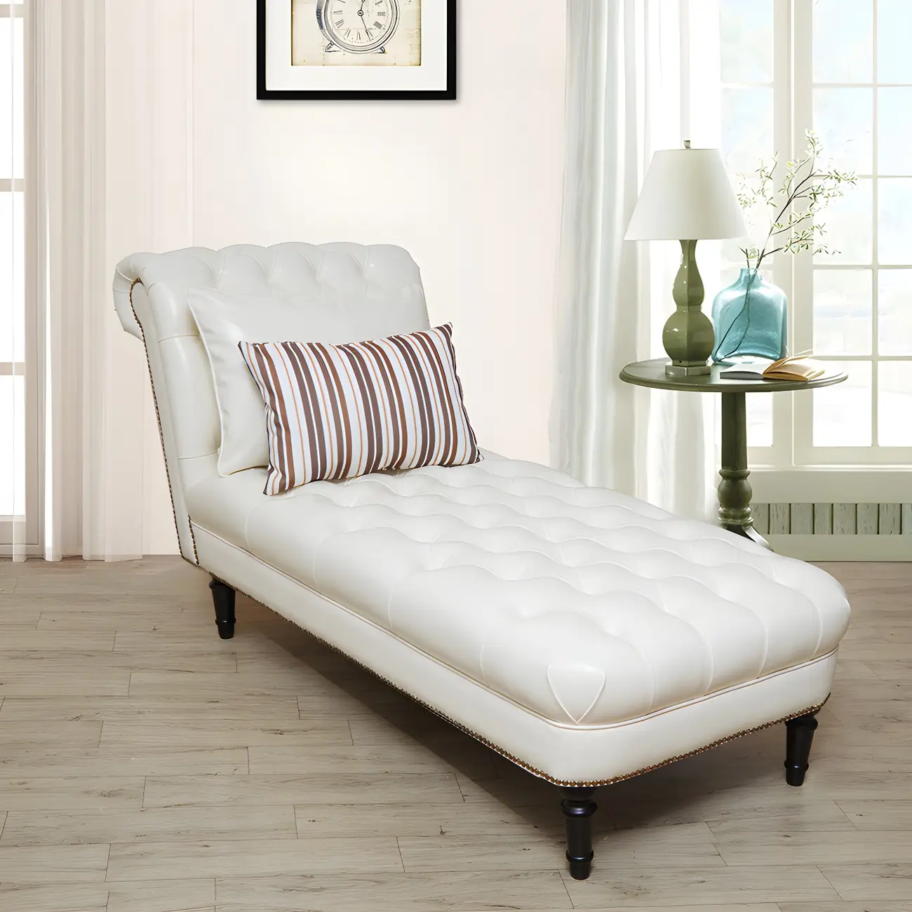 Modern Tufted Armless Cotton Leather Chaise Lounge Image - 5 | homeyfad