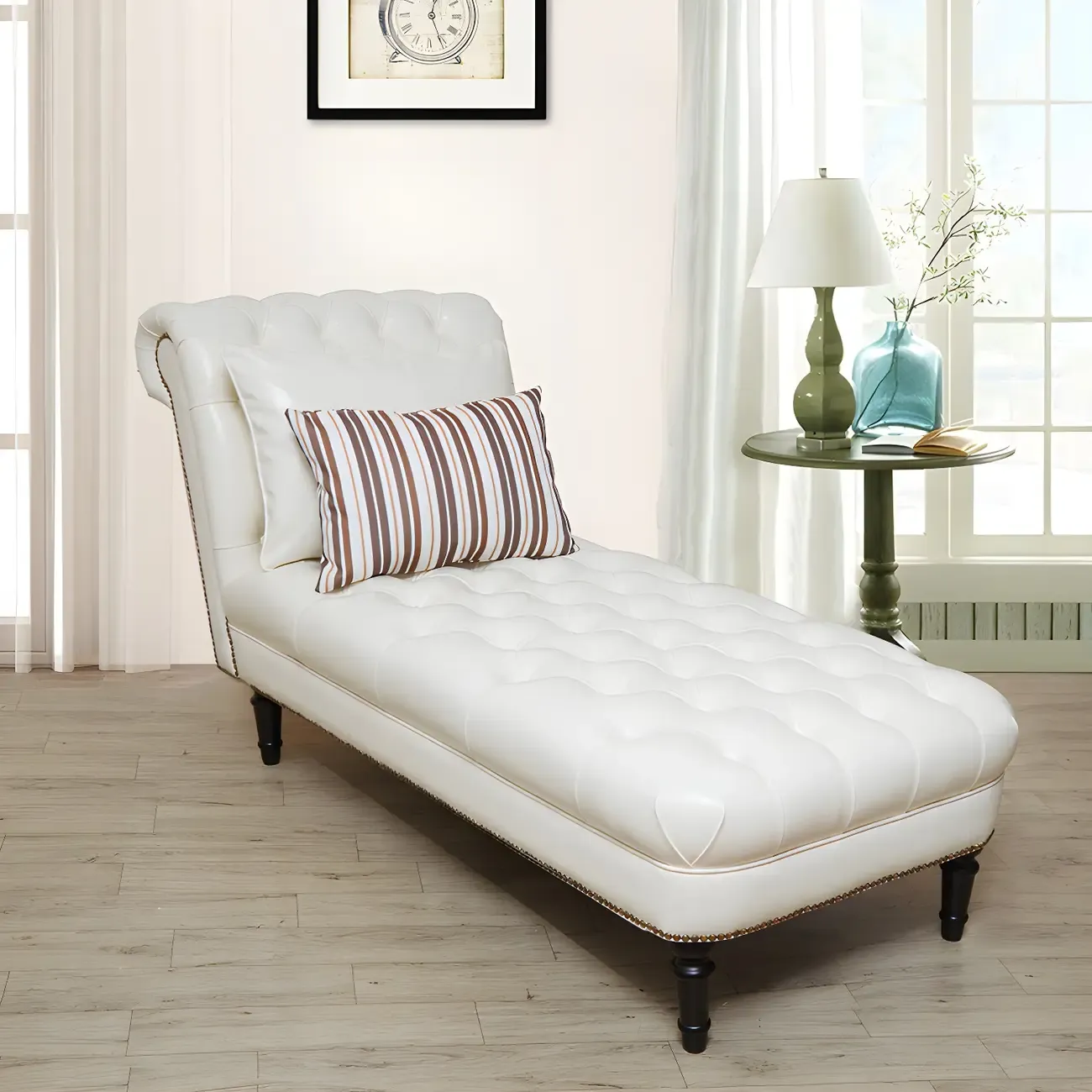 Modern Tufted Armless Cotton Leather Chaise Lounge Image - 5