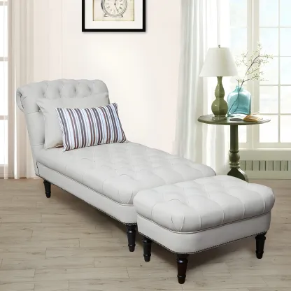 Modern Tufted Armless Cotton Leather Chaise Lounge Image - 14