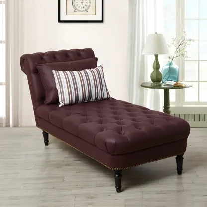 Modern Tufted Armless Cotton Leather Chaise Lounge Image - 8