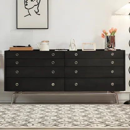 Stylish Pine Wooden Black Double Dresser Chest for Bedroom Image - 3