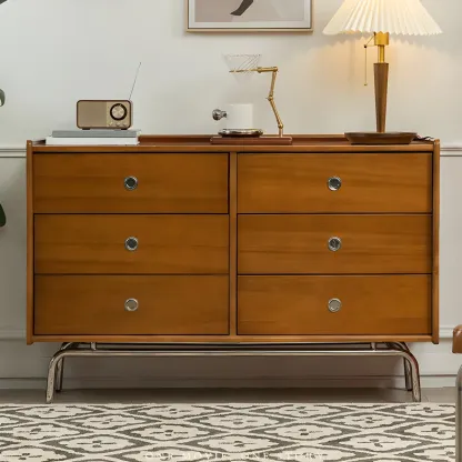Stylish Pine Wooden Black Double Dresser Chest for Bedroom Image - 5
