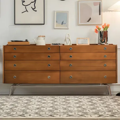 Stylish Pine Wooden Black Double Dresser Chest for Bedroom Image - 7